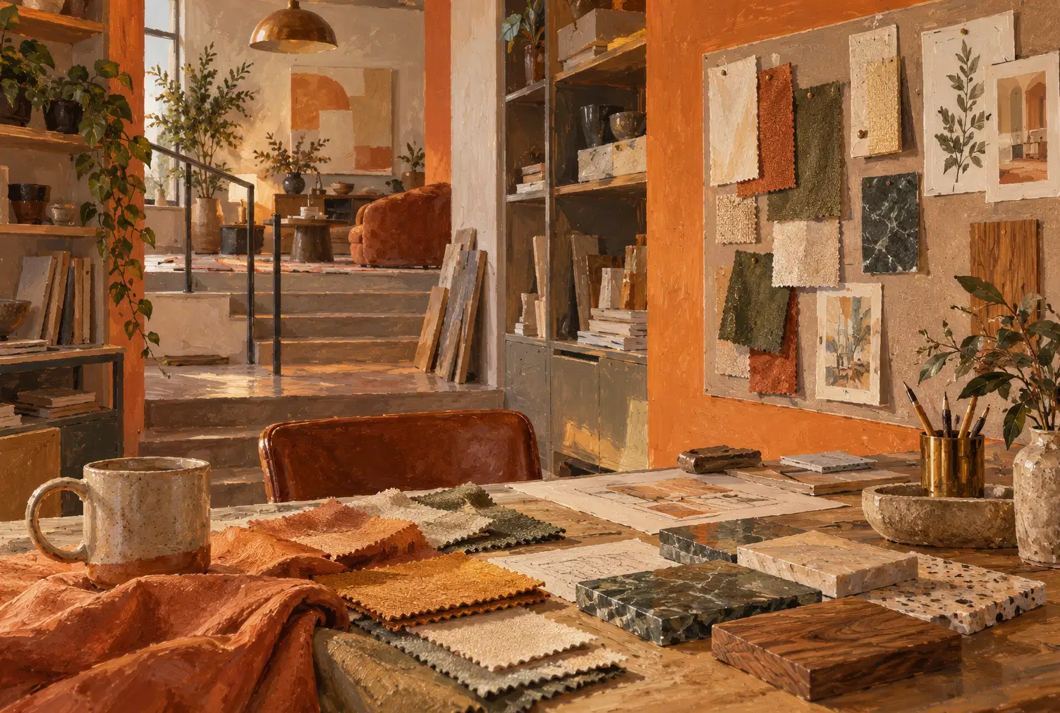 Illustration of interior businesses and their working space